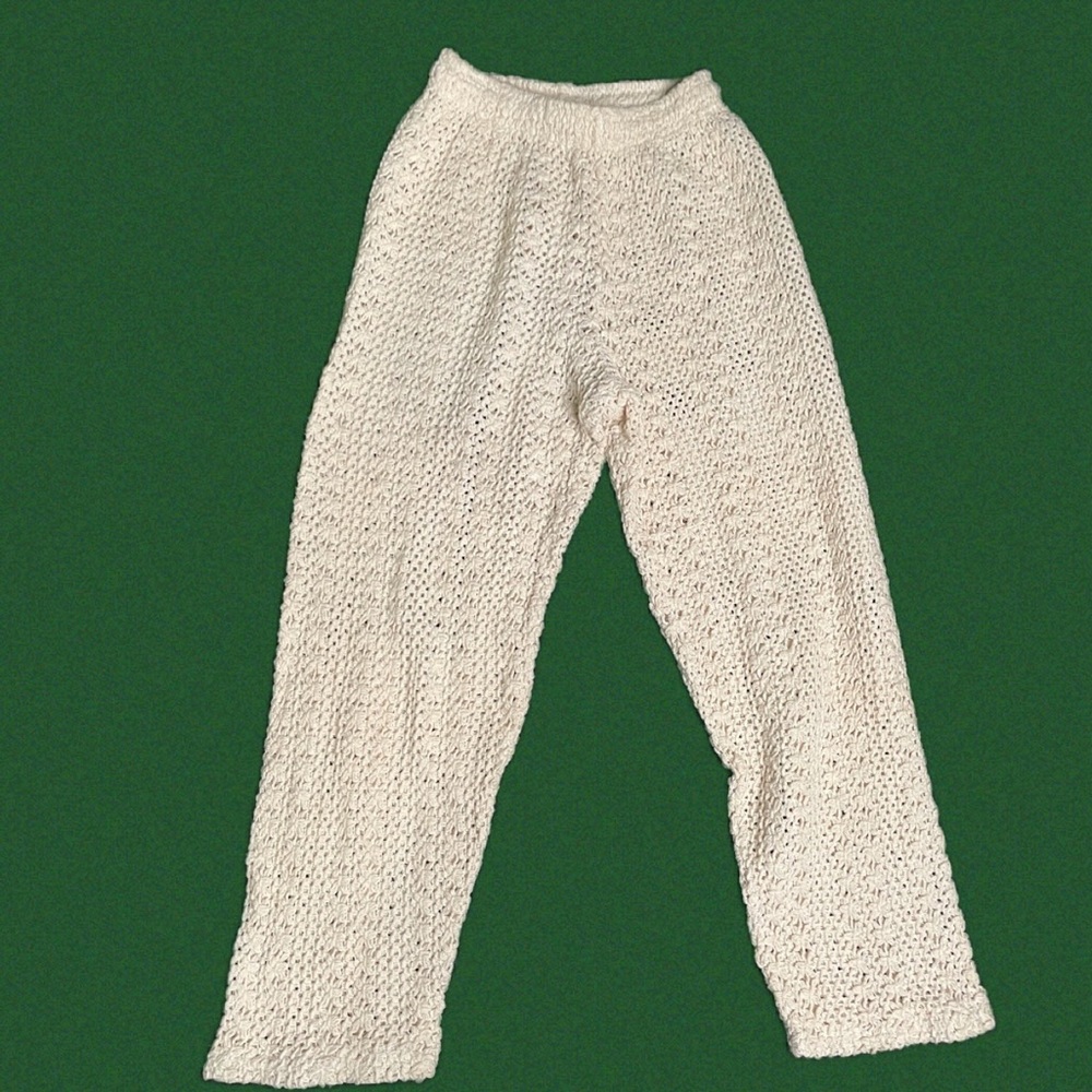 Vintage Cream Crochet Straight Leg Pants